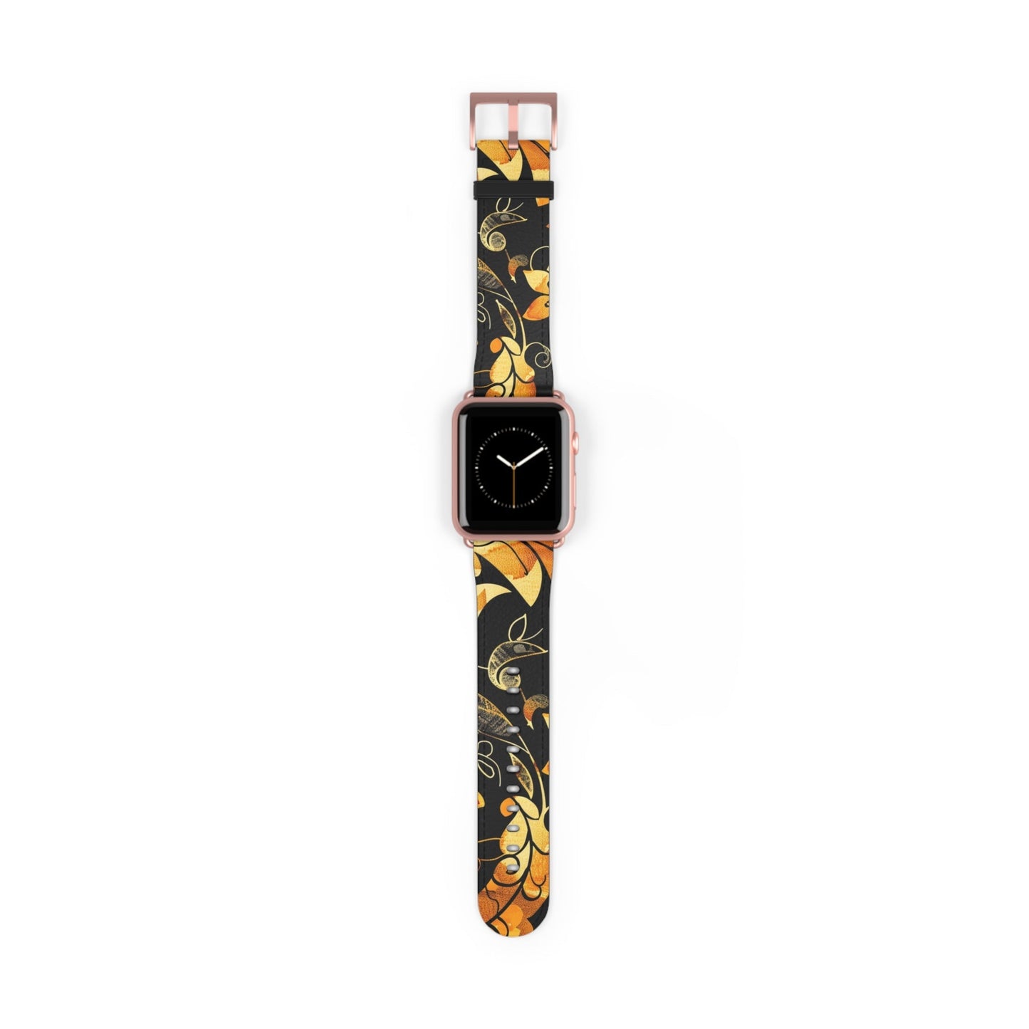 Floral Paisley Apple Watch Band – Black & Gold Swirl Pattern - DIGITAL X