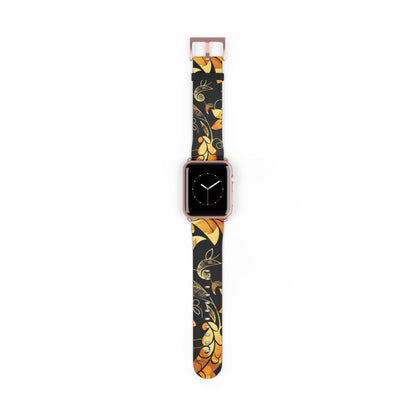 Floral Paisley Apple Watch Band – Black & Gold Swirl Pattern - DIGITAL X