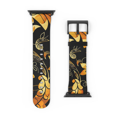 Floral Paisley Apple Watch Band – Black & Gold Swirl Pattern - DIGITAL X