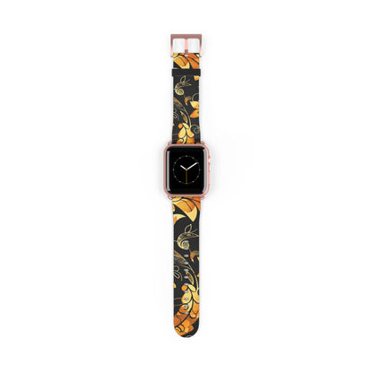 Floral Paisley Apple Watch Band – Black & Gold Swirl Pattern - DIGITAL X