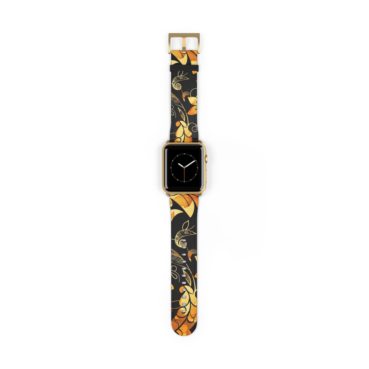 Floral Paisley Apple Watch Band – Black & Gold Swirl Pattern - DIGITAL X