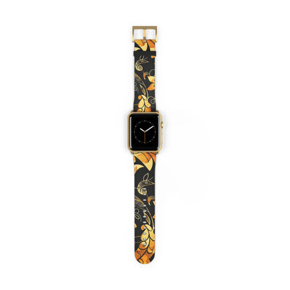 Floral Paisley Apple Watch Band – Black & Gold Swirl Pattern - DIGITAL X