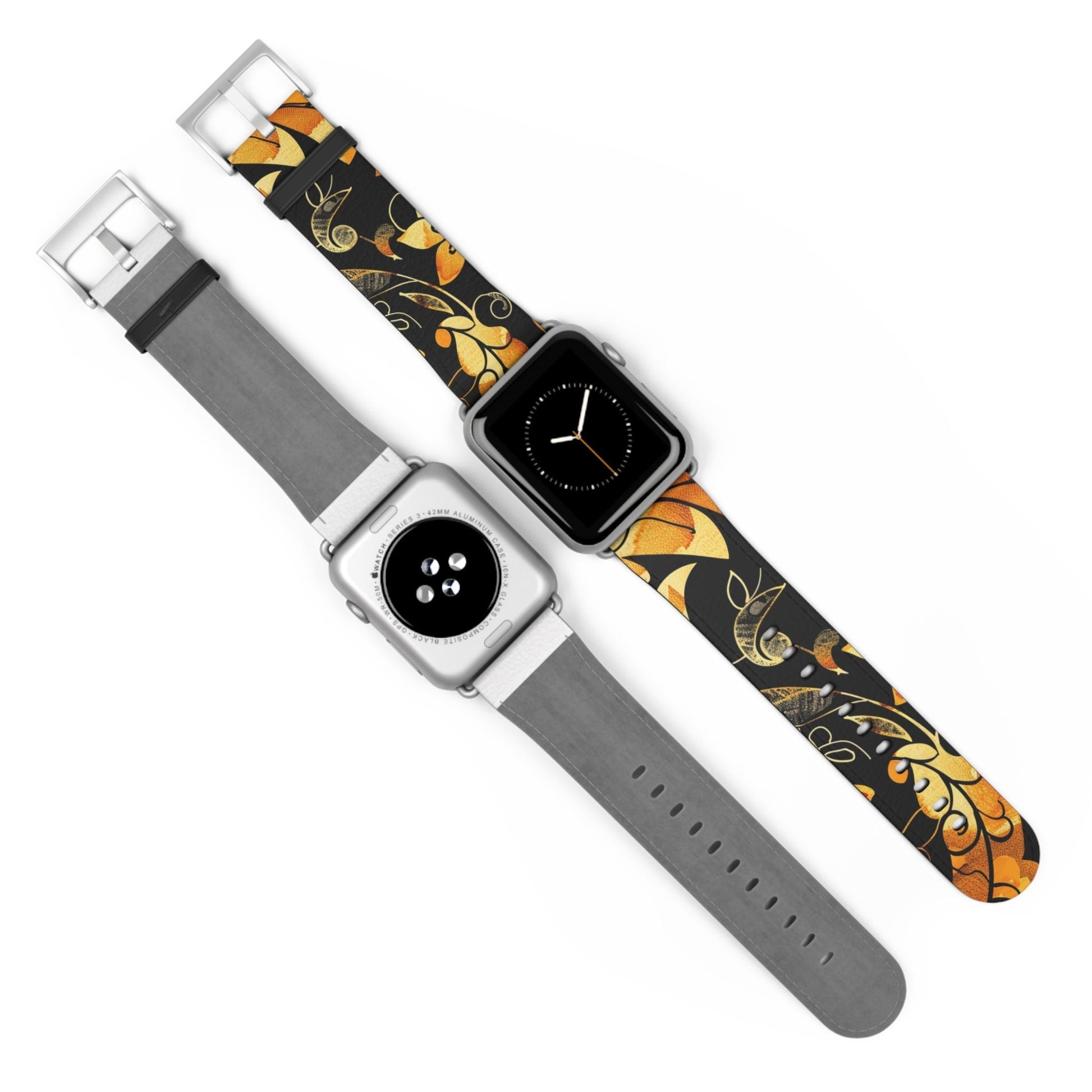 Floral Paisley Apple Watch Band – Black & Gold Swirl Pattern - DIGITAL X