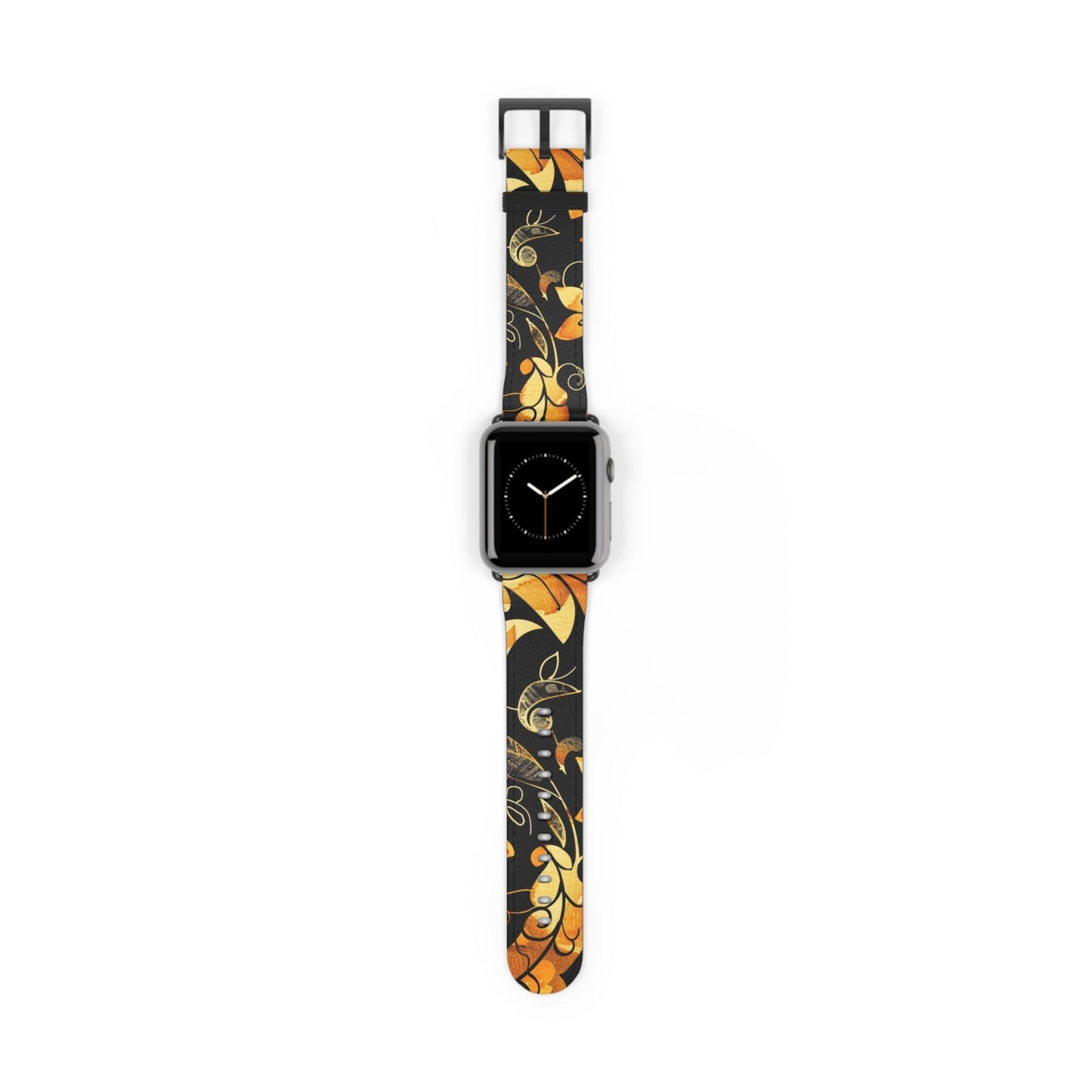 Floral Paisley Apple Watch Band – Black & Gold Swirl Pattern - DIGITAL X