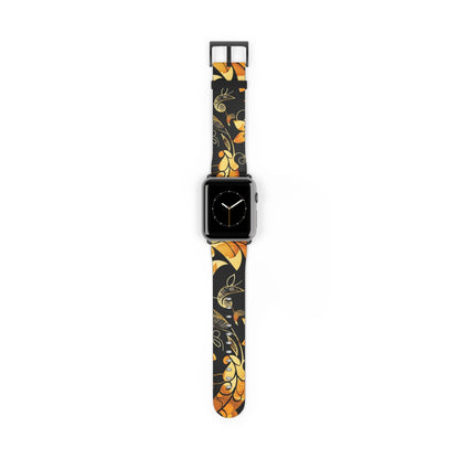 Floral Paisley Apple Watch Band – Black & Gold Swirl Pattern - DIGITAL X