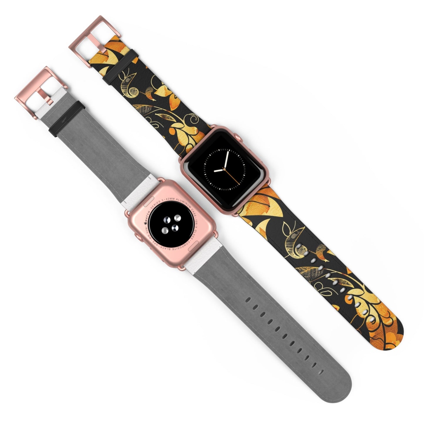 Floral Paisley Apple Watch Band – Black & Gold Swirl Pattern - DIGITAL X