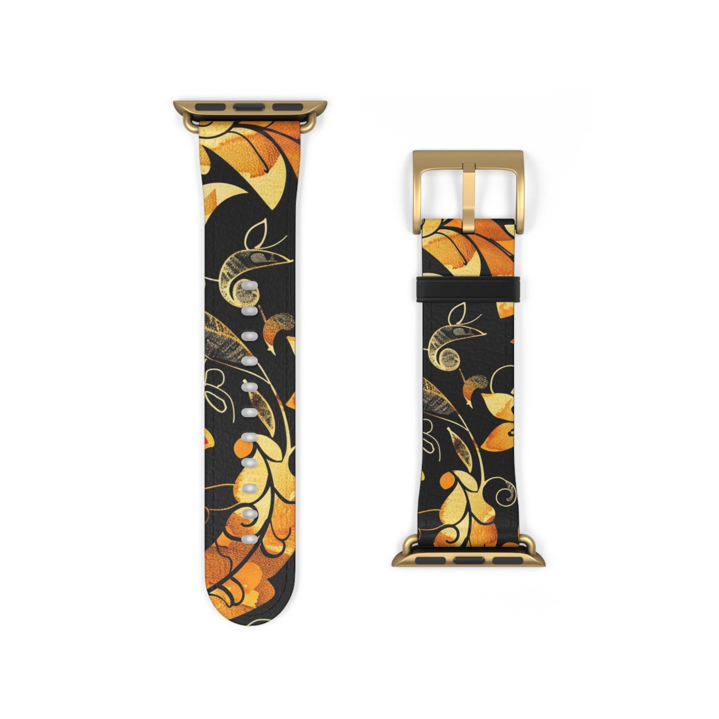Floral Paisley Apple Watch Band – Black & Gold Swirl Pattern - DIGITAL X