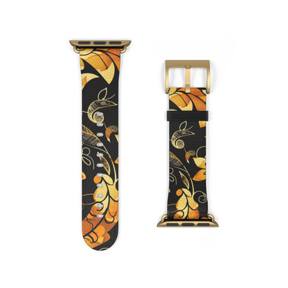 Floral Paisley Apple Watch Band – Black & Gold Swirl Pattern - DIGITAL X