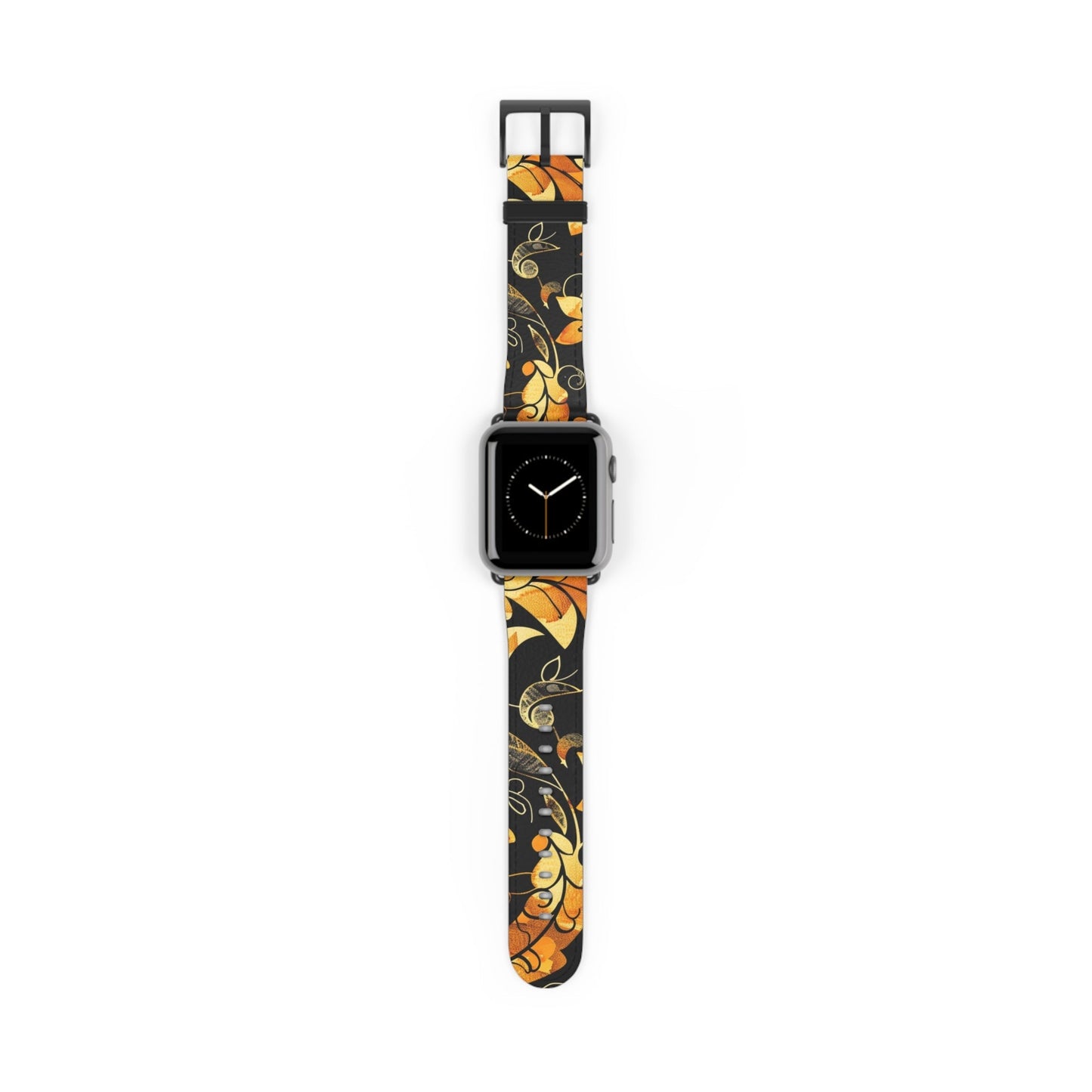 Floral Paisley Apple Watch Band – Black & Gold Swirl Pattern - DIGITAL X
