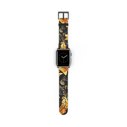 Floral Paisley Apple Watch Band – Black & Gold Swirl Pattern - DIGITAL X