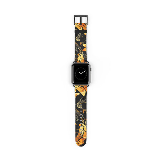 Floral Paisley Apple Watch Band – Black & Gold Swirl Pattern - DIGITAL X