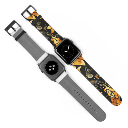Floral Paisley Apple Watch Band – Black & Gold Swirl Pattern - DIGITAL X