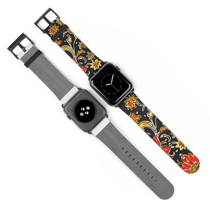 Floral Paisley Apple Watch Band — Black, Red & Gold Patterned Strap - DIGITAL X
