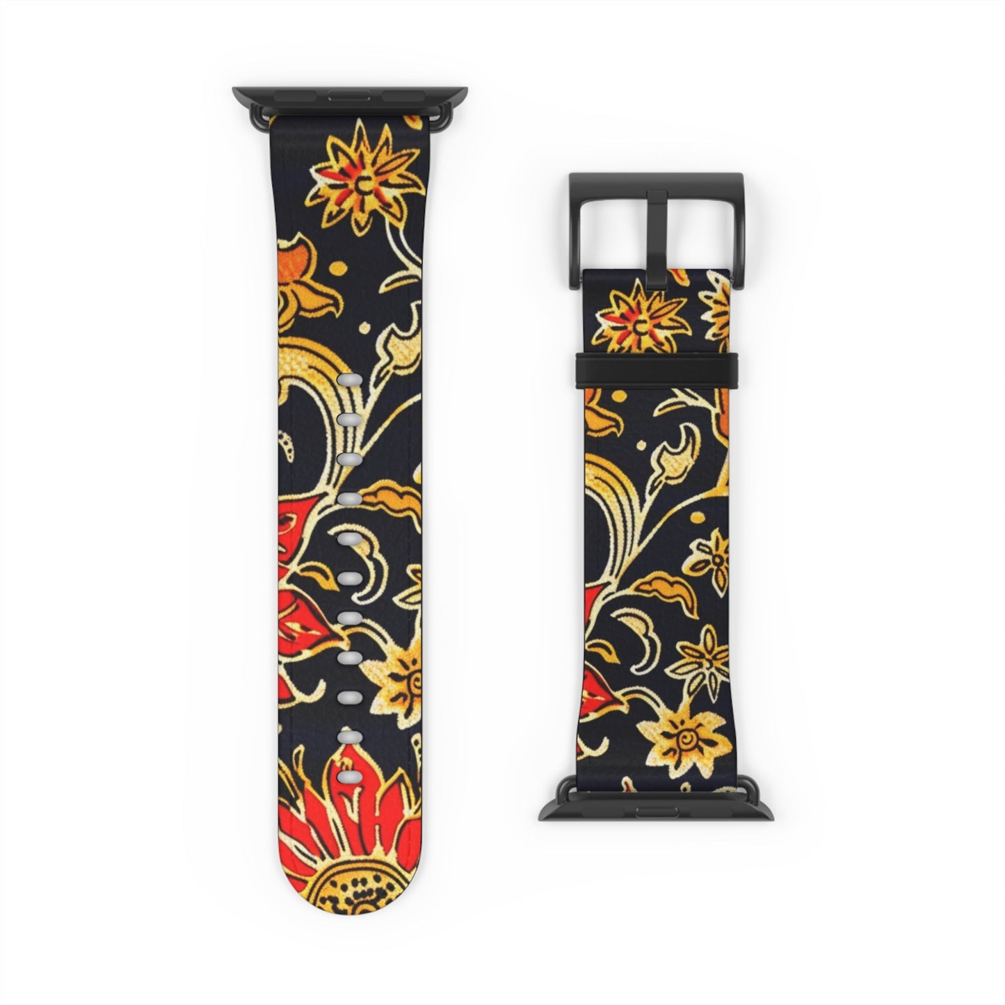Floral Paisley Apple Watch Band — Black, Red & Gold Patterned Strap - DIGITAL X