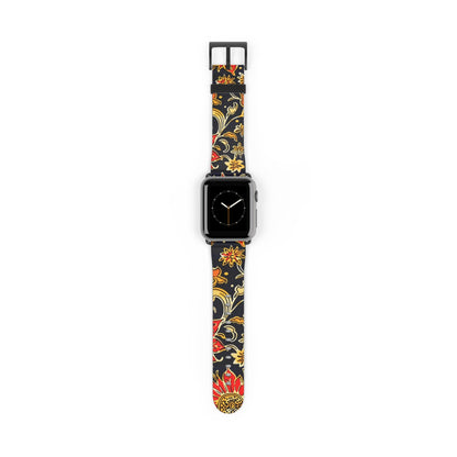 Floral Paisley Apple Watch Band — Black, Red & Gold Patterned Strap - DIGITAL X