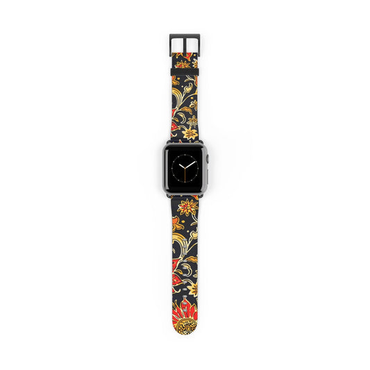 Floral Paisley Apple Watch Band — Black, Red & Gold Patterned Strap - DIGITAL X