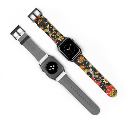 Floral Paisley Apple Watch Band — Black, Red & Gold Patterned Strap - DIGITAL X