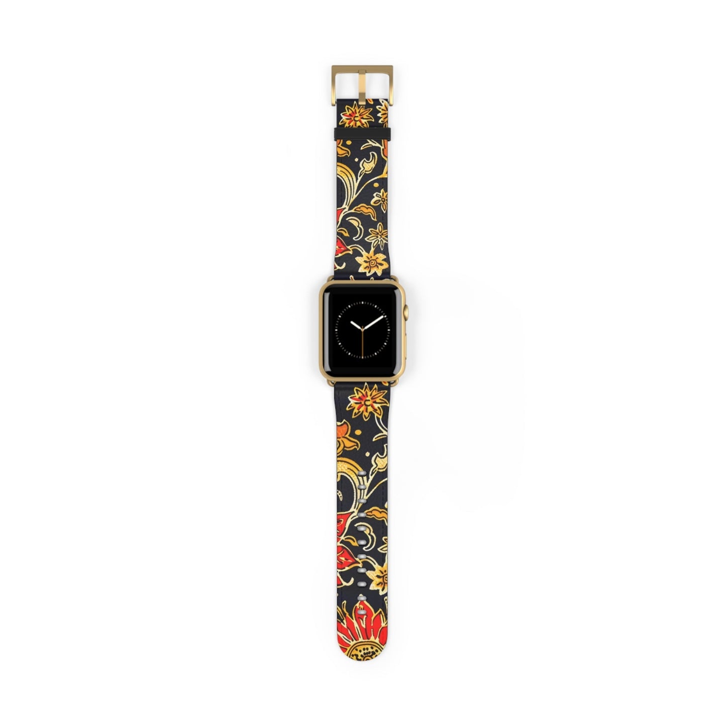 Floral Paisley Apple Watch Band — Black, Red & Gold Patterned Strap - DIGITAL X