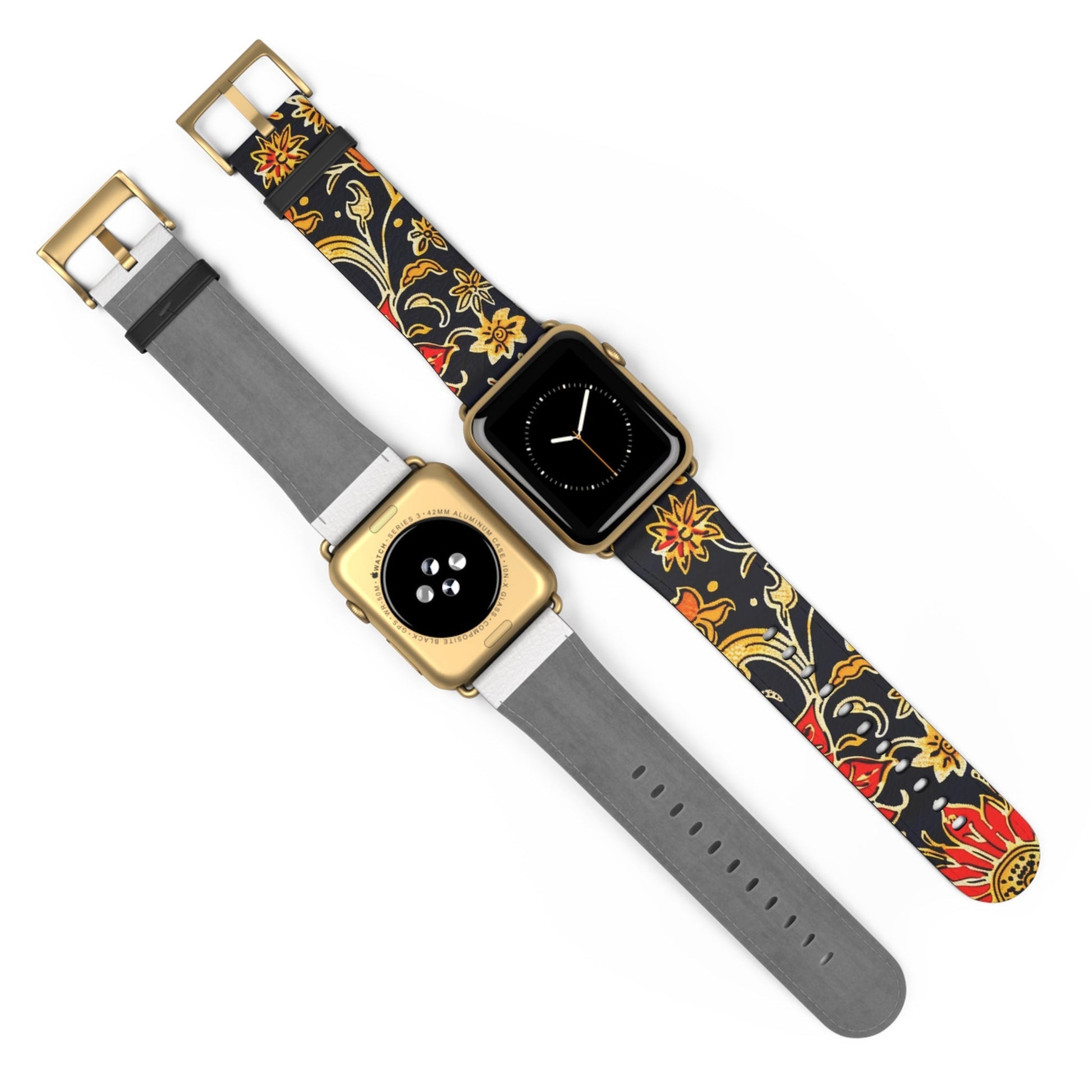 Floral Paisley Apple Watch Band — Black, Red & Gold Patterned Strap - DIGITAL X