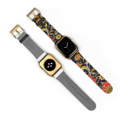 Floral Paisley Apple Watch Band — Black, Red & Gold Patterned Strap - DIGITAL X
