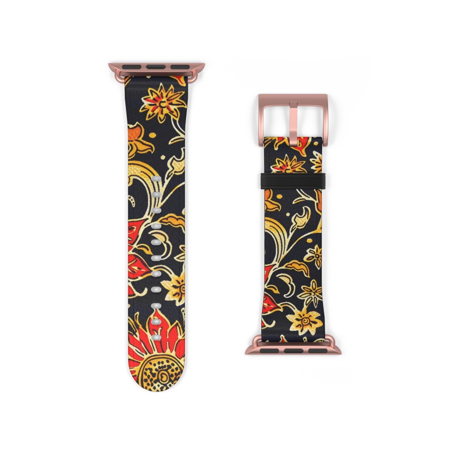 Floral Paisley Apple Watch Band — Black, Red & Gold Patterned Strap - DIGITAL X