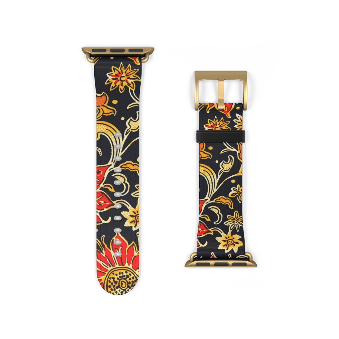 Floral Paisley Apple Watch Band — Black, Red & Gold Patterned Strap - DIGITAL X