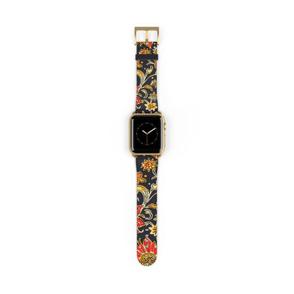 Floral Paisley Apple Watch Band — Black, Red & Gold Patterned Strap - DIGITAL X