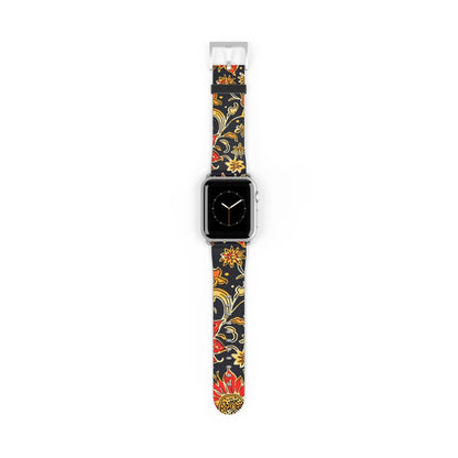 Floral Paisley Apple Watch Band — Black, Red & Gold Patterned Strap - DIGITAL X