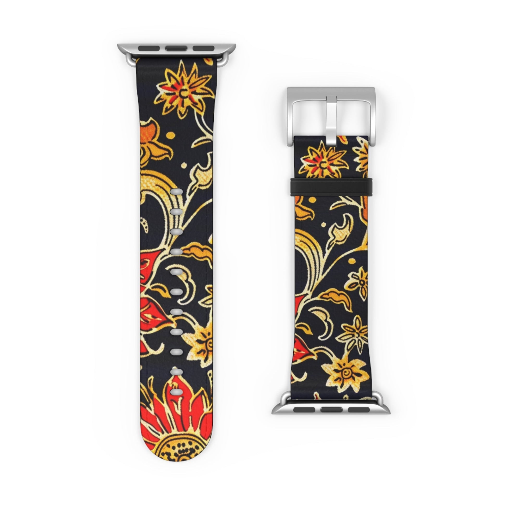 Floral Paisley Apple Watch Band — Black, Red & Gold Patterned Strap - DIGITAL X