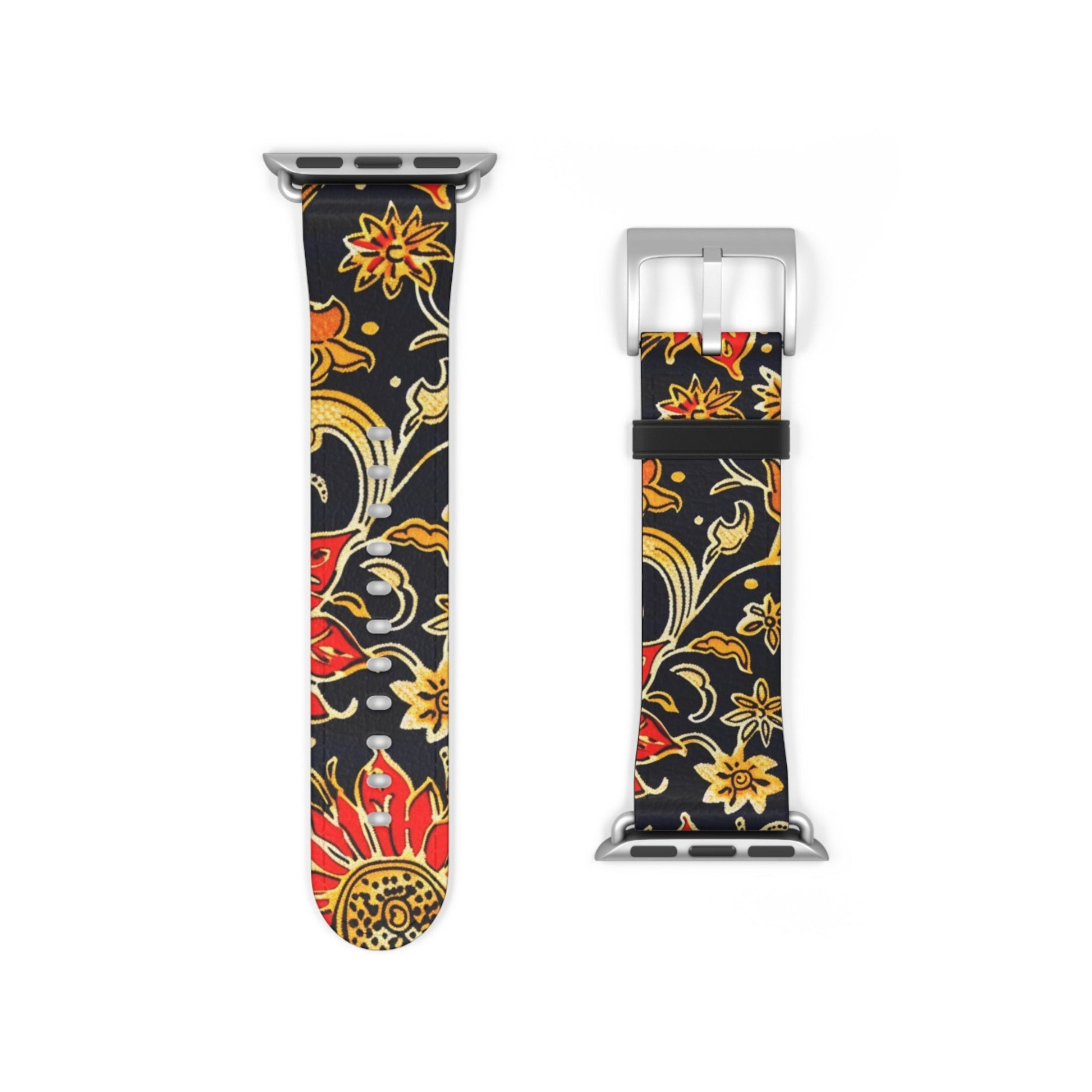 Floral Paisley Apple Watch Band — Black, Red & Gold Patterned Strap - DIGITAL X
