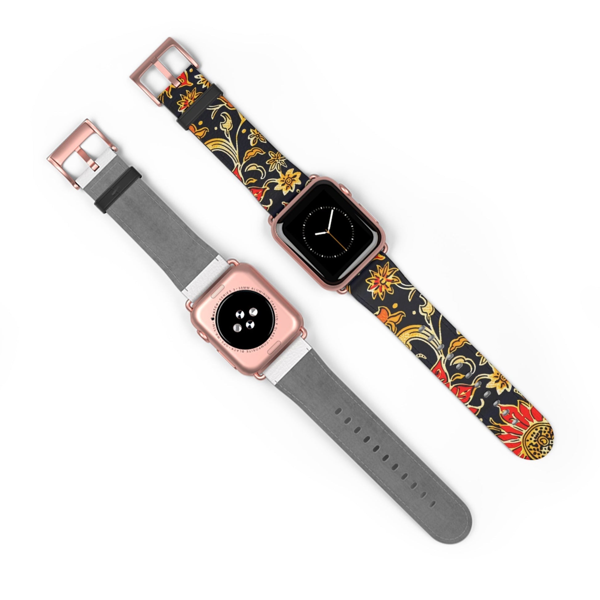 Floral Paisley Apple Watch Band — Black, Red & Gold Patterned Strap - DIGITAL X
