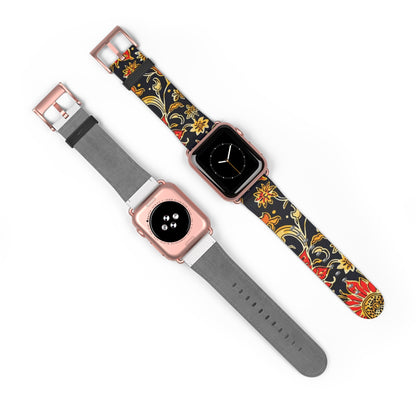 Floral Paisley Apple Watch Band — Black, Red & Gold Patterned Strap - DIGITAL X