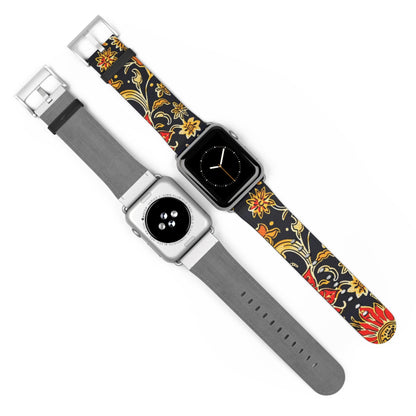 Floral Paisley Apple Watch Band — Black, Red & Gold Patterned Strap - DIGITAL X