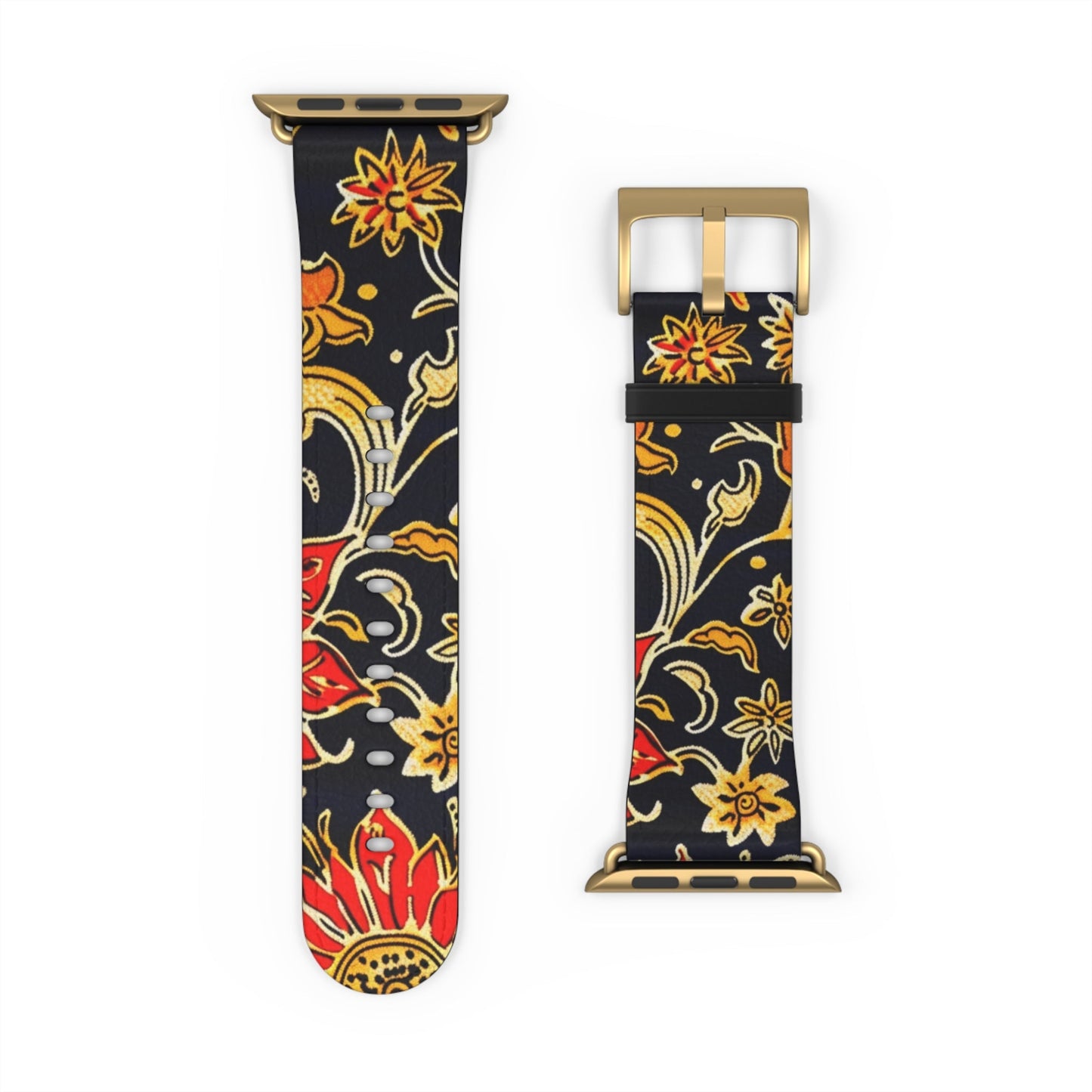 Floral Paisley Apple Watch Band — Black, Red & Gold Patterned Strap - DIGITAL X