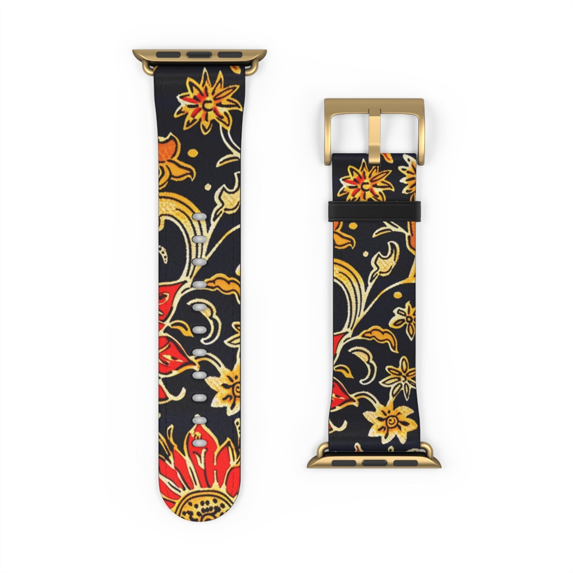 Floral Paisley Apple Watch Band — Black, Red & Gold Patterned Strap - DIGITAL X