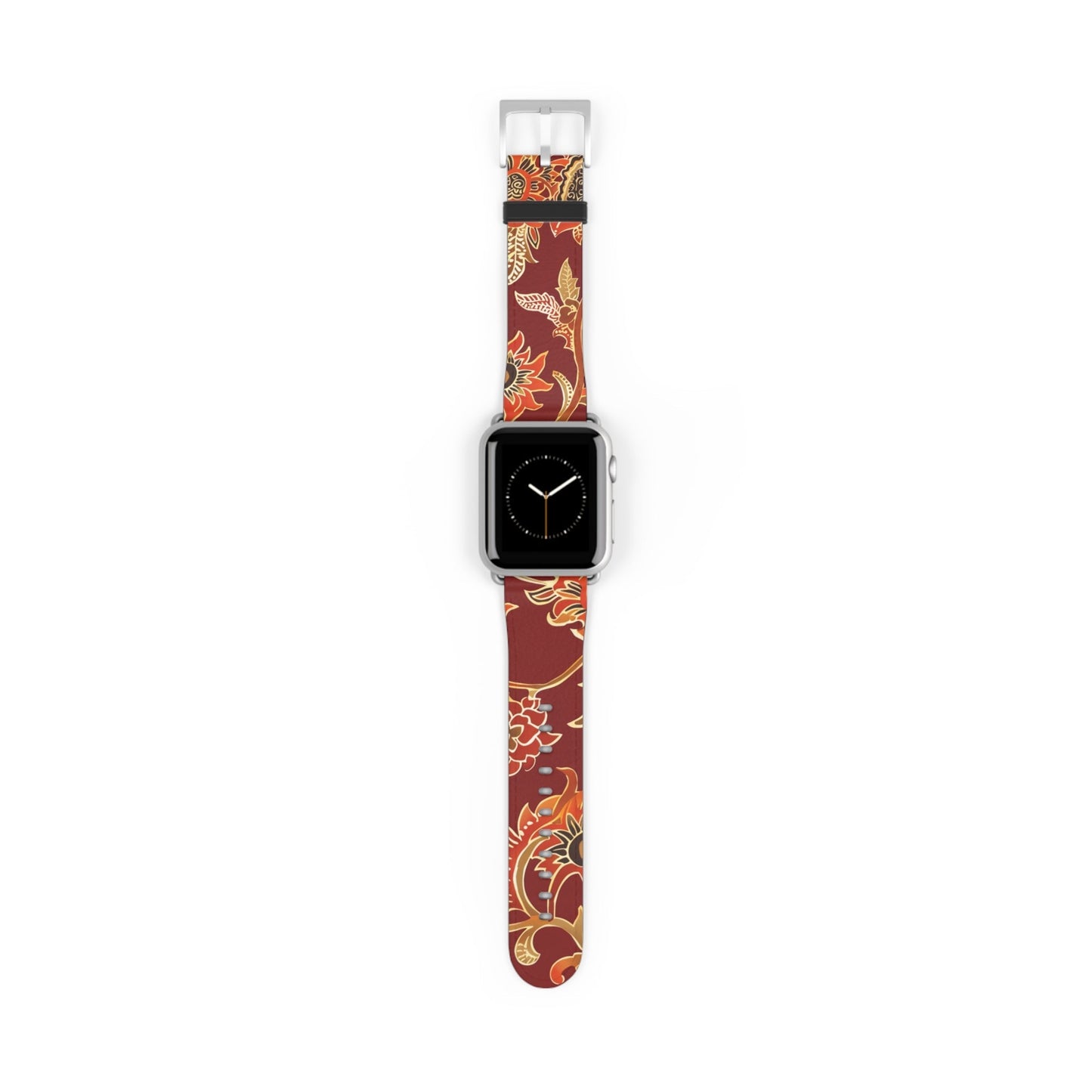 Floral Paisley Leather Watch Band — Burgundy Botanical Strap - DIGITAL X