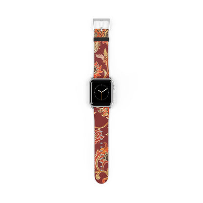 Floral Paisley Leather Watch Band — Burgundy Botanical Strap - DIGITAL X