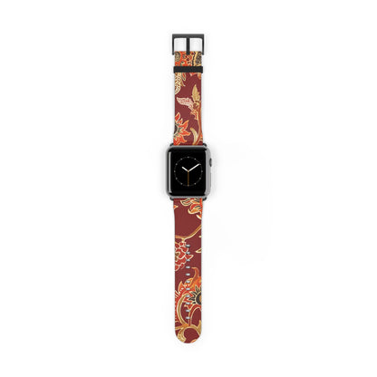 Floral Paisley Leather Watch Band — Burgundy Botanical Strap - DIGITAL X