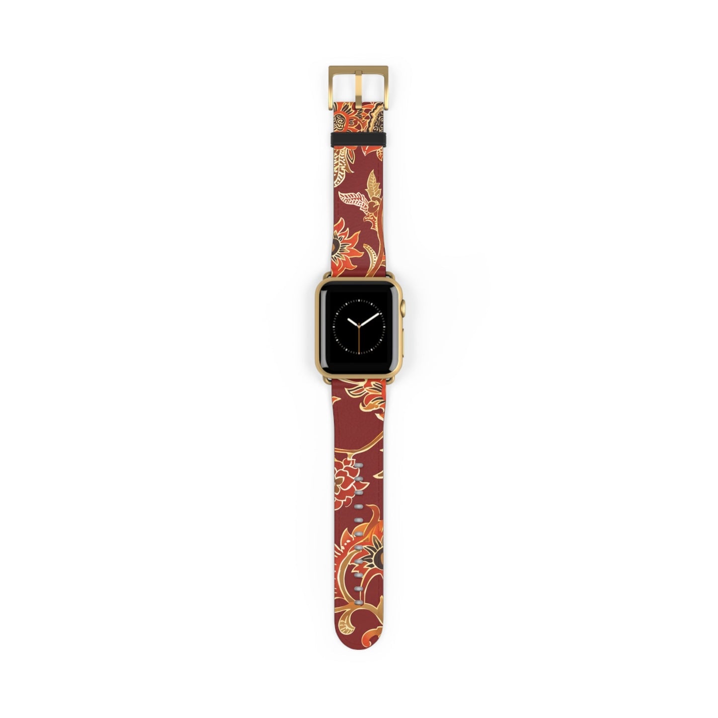 Floral Paisley Leather Watch Band — Burgundy Botanical Strap - DIGITAL X