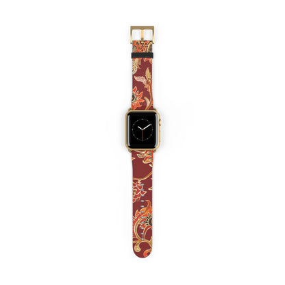 Floral Paisley Leather Watch Band — Burgundy Botanical Strap - DIGITAL X
