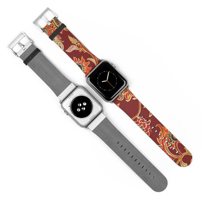 Floral Paisley Leather Watch Band — Burgundy Botanical Strap - DIGITAL X