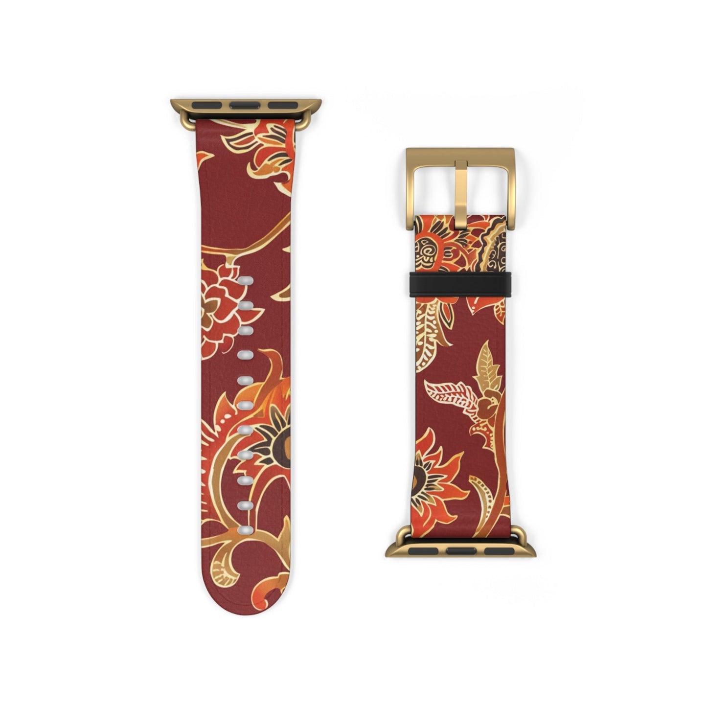 Floral Paisley Leather Watch Band — Burgundy Botanical Strap - DIGITAL X
