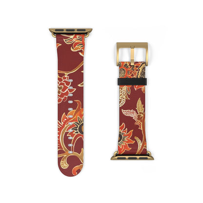 Floral Paisley Leather Watch Band — Burgundy Botanical Strap - DIGITAL X