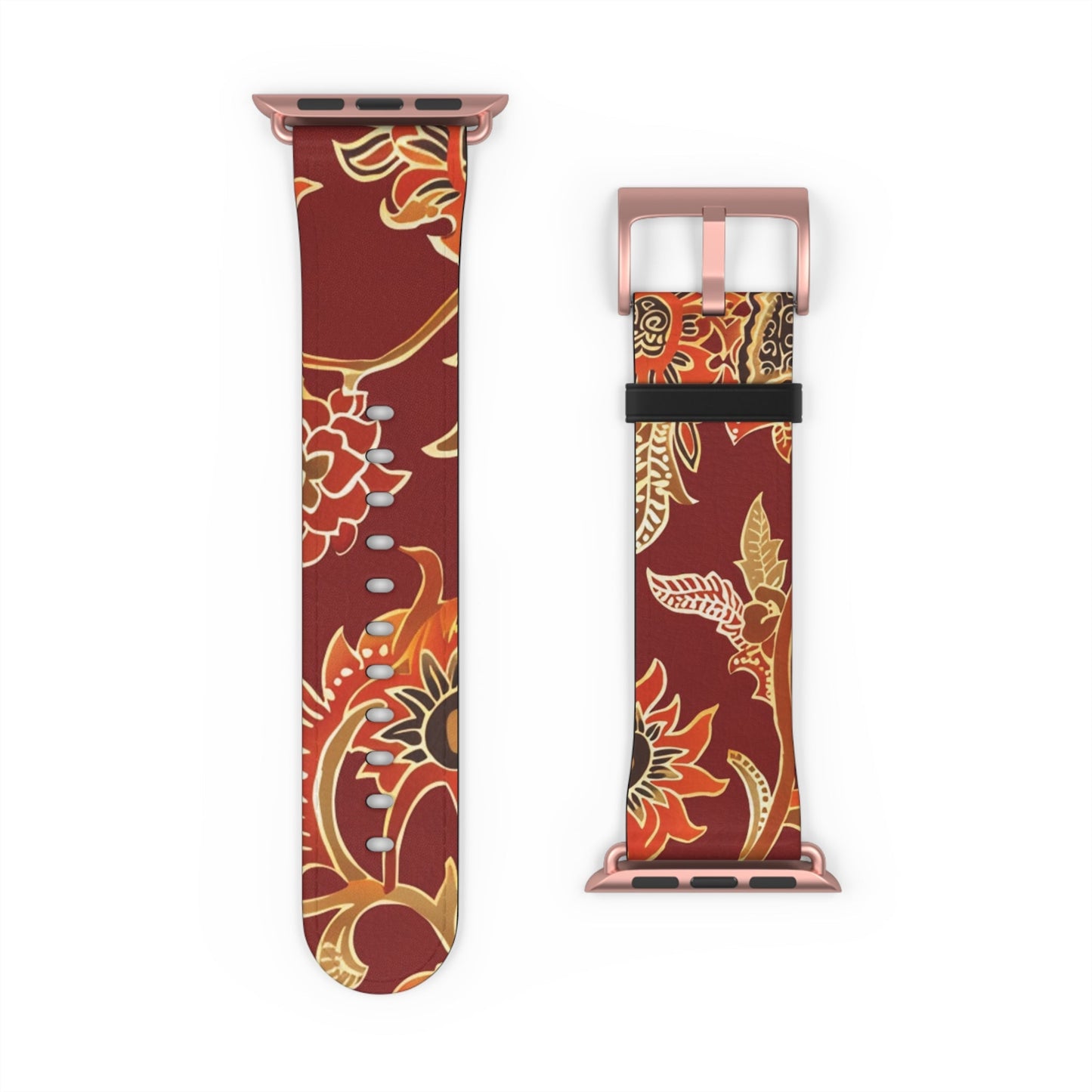 Floral Paisley Leather Watch Band — Burgundy Botanical Strap - DIGITAL X