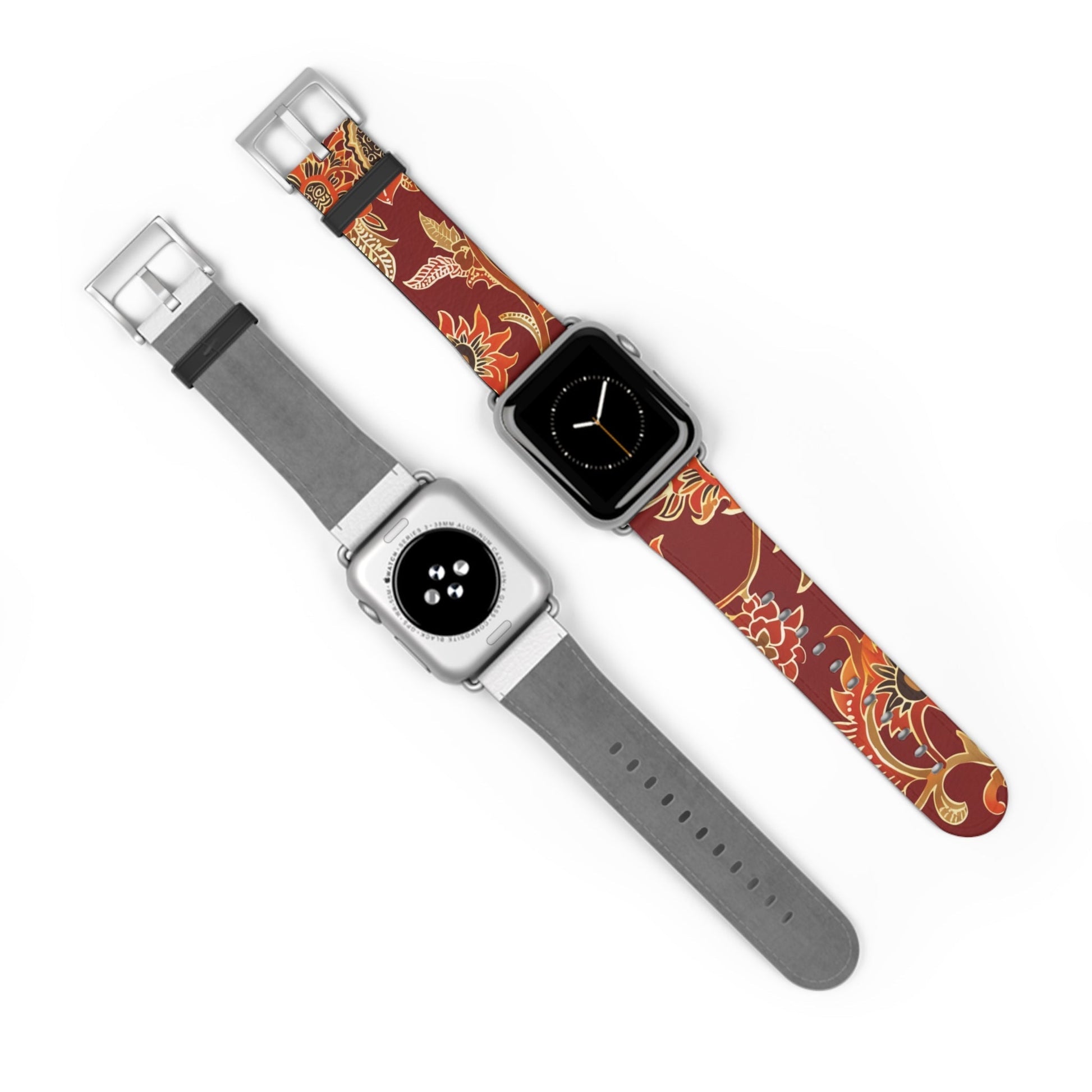 Floral Paisley Leather Watch Band — Burgundy Botanical Strap - DIGITAL X