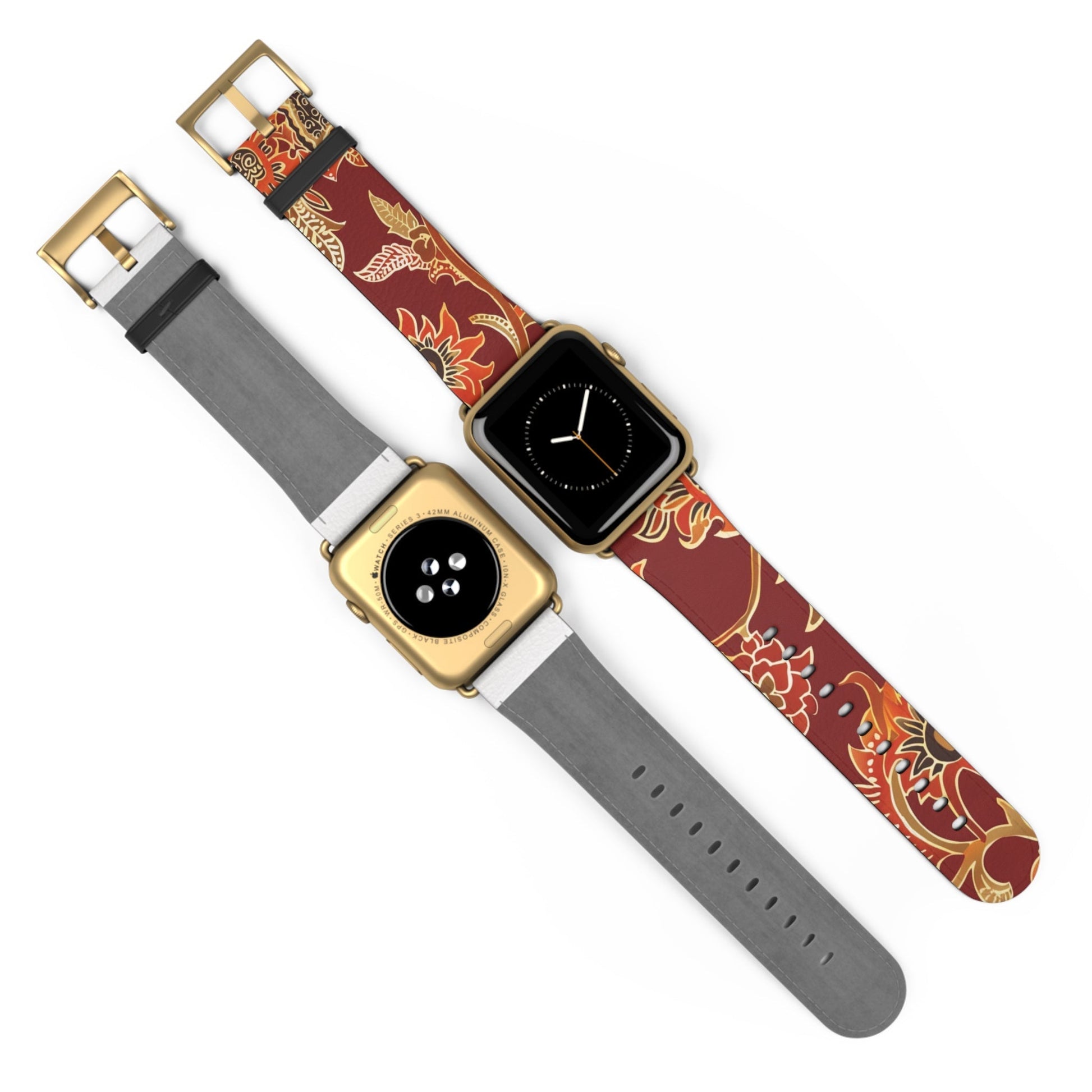 Floral Paisley Leather Watch Band — Burgundy Botanical Strap - DIGITAL X