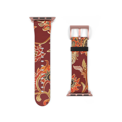 Floral Paisley Leather Watch Band — Burgundy Botanical Strap - DIGITAL X