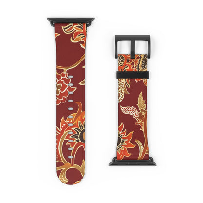 Floral Paisley Leather Watch Band — Burgundy Botanical Strap - DIGITAL X