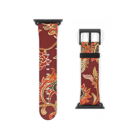 Floral Paisley Leather Watch Band — Burgundy Botanical Strap - DIGITAL X