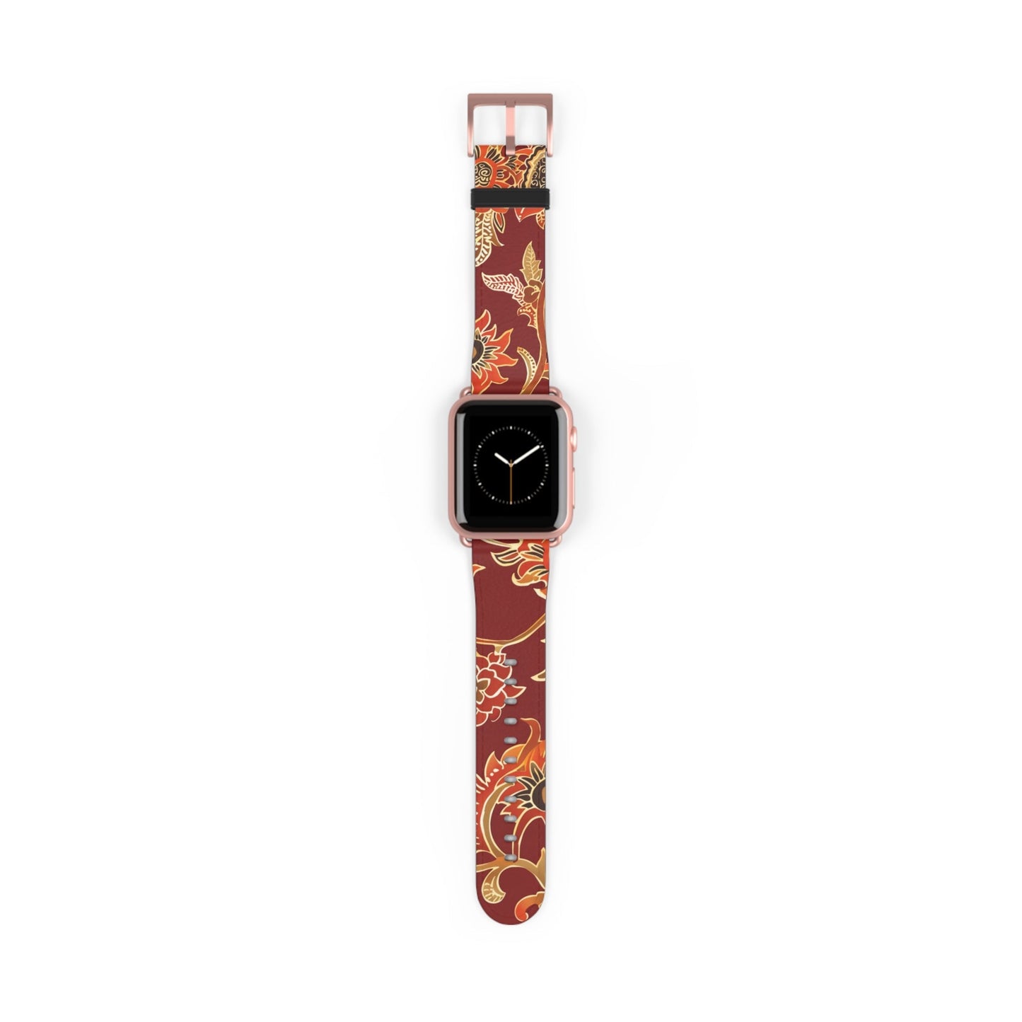 Floral Paisley Leather Watch Band — Burgundy Botanical Strap - DIGITAL X
